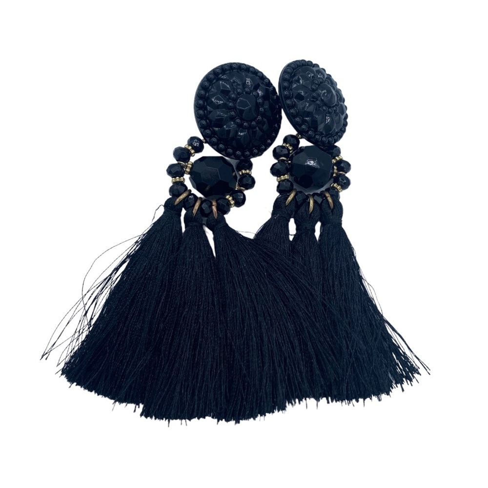 Black statement earrings fringe tassel oversized